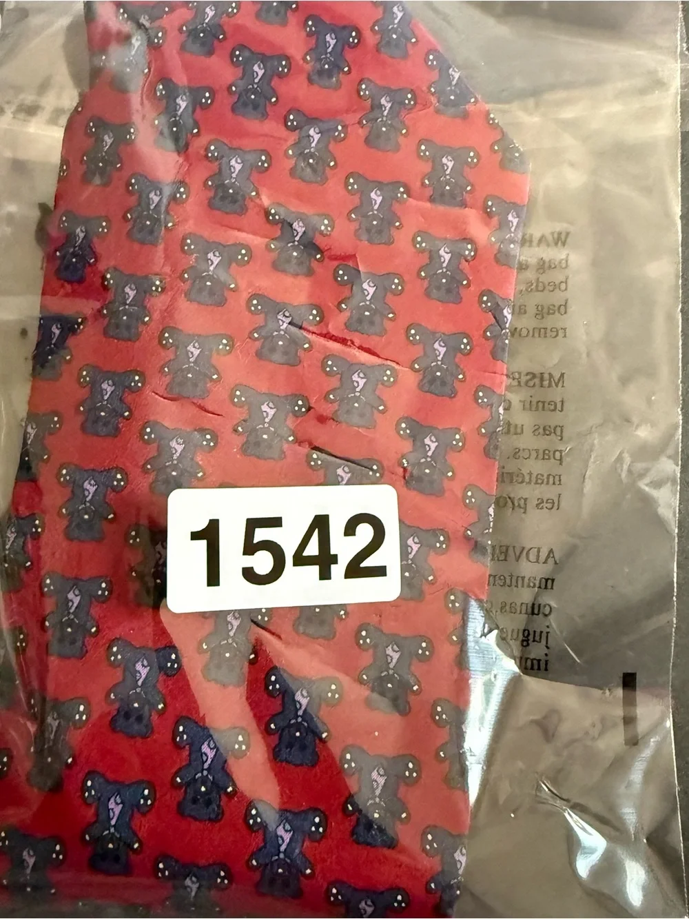 Red Men's Tie with Navy Teddy Bear Motif Novelty Fun Silk Collectible